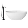 59"/63"/67" Freestanding Oval Solid Surface Stone Bathtub with Center Drain and cUPc Certification, Matte White (With/without Tub Faucet)