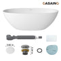 59"/63"/67" Freestanding Oval Solid Surface Stone Bathtub with Center Drain and cUPc Certification, Matte White (With/without Tub Faucet)