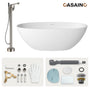 59"/63"/67" Freestanding Oval Solid Surface Stone Bathtub with Center Drain and cUPc Certification, Matte White (With/without Tub Faucet)