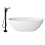 59"/63"/67" Freestanding Oval Solid Surface Stone Bathtub with Center Drain and cUPc Certification, Matte White (With/without Tub Faucet)