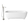 67" Adult-Sized Freestanding Soaking Tub with Raised Pedestal in Matte White, Crafted in Solid Surface Stone(With/without Bathtub Faucet)