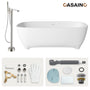 67" Adult-Sized Freestanding Soaking Tub with Raised Pedestal in Matte White, Crafted in Solid Surface Stone(With/without Bathtub Faucet)
