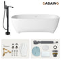 67" Adult-Sized Freestanding Soaking Tub with Raised Pedestal in Matte White, Crafted in Solid Surface Stone(With/without Bathtub Faucet)