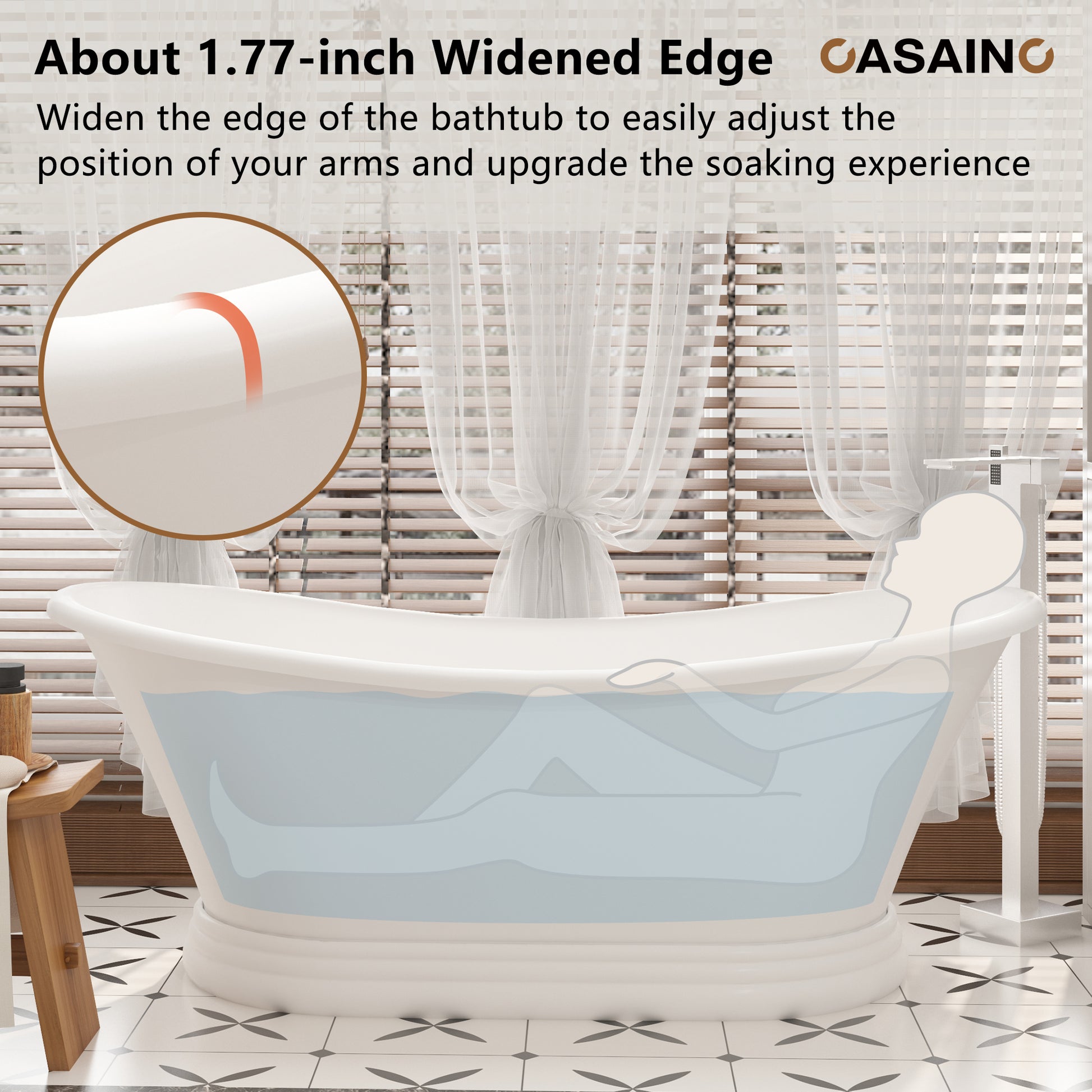 67" Freestanding Solid Surface Stone Bathtub - Matte White Finish, Center Drain, cUPc Certified, Double-Ended High-Back Design(With/without Tub Faucet)