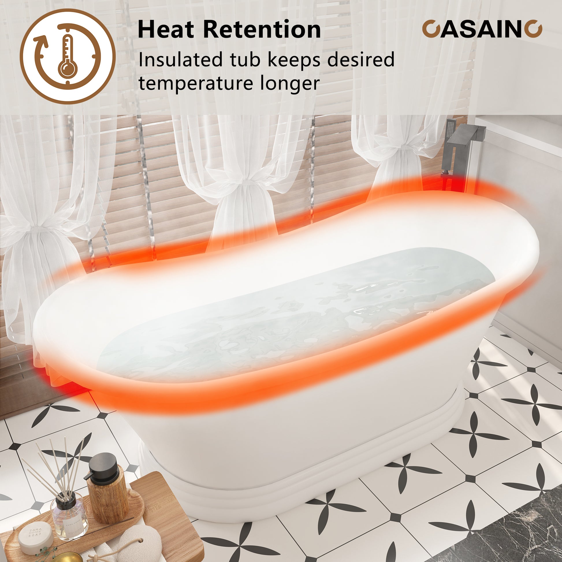 67" Freestanding Solid Surface Stone Bathtub - Matte White Finish, Center Drain, cUPc Certified, Double-Ended High-Back Design(With/without Tub Faucet)