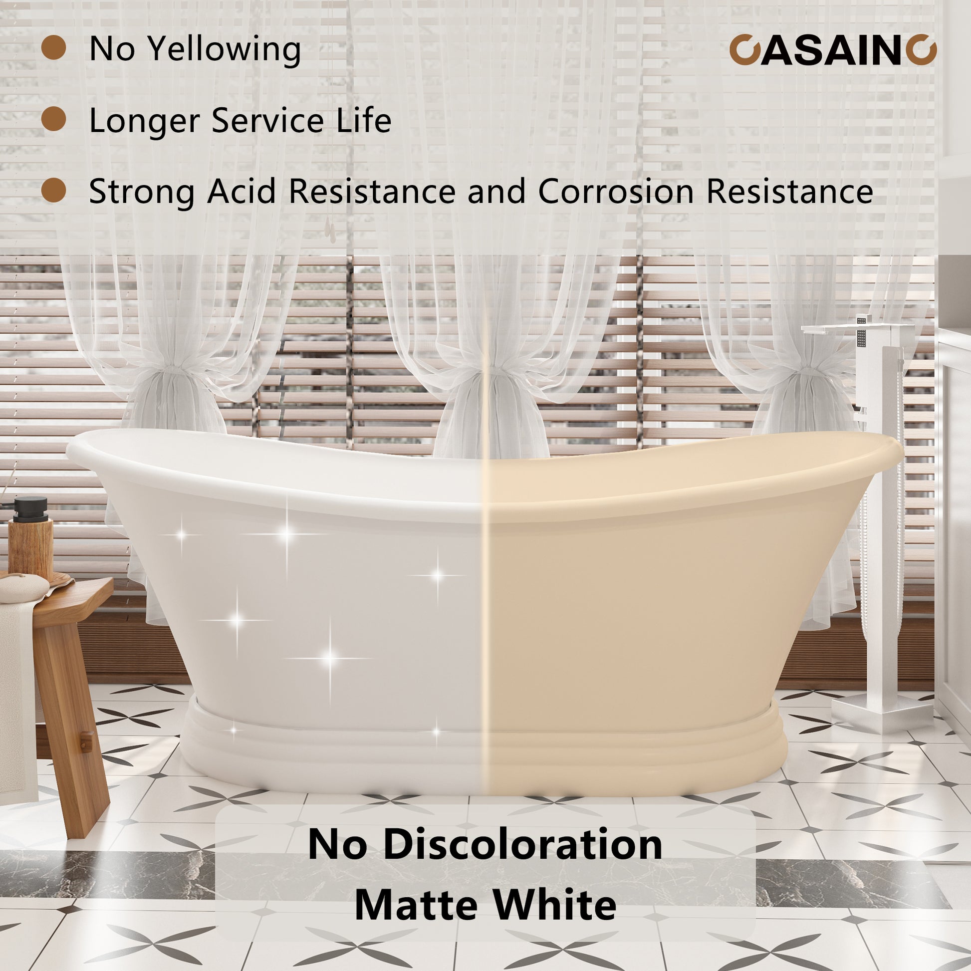 67" Freestanding Solid Surface Stone Bathtub - Matte White Finish, Center Drain, cUPc Certified, Double-Ended High-Back Design(With/without Tub Faucet)