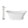 67" Freestanding Solid Surface Stone Bathtub - Matte White Finish, Center Drain, cUPc Certified, Double-Ended High-Back Design(With/without Tub Faucet)
