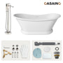 67" Freestanding Solid Surface Stone Bathtub - Matte White Finish, Center Drain, cUPc Certified, Double-Ended High-Back Design(With/without Tub Faucet)
