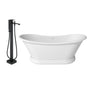 67" Freestanding Solid Surface Stone Bathtub - Matte White Finish, Center Drain, cUPc Certified, Double-Ended High-Back Design(With/without Tub Faucet)