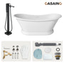 67" Freestanding Solid Surface Stone Bathtub - Matte White Finish, Center Drain, cUPc Certified, Double-Ended High-Back Design(With/without Tub Faucet)
