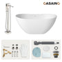 56"/65"/71" Solid Surface Stone Freestanding Tub - Soak in Style with Matte White Finish, Center Drain, and cUPc Certification(With/without Bathtub Faucet)
