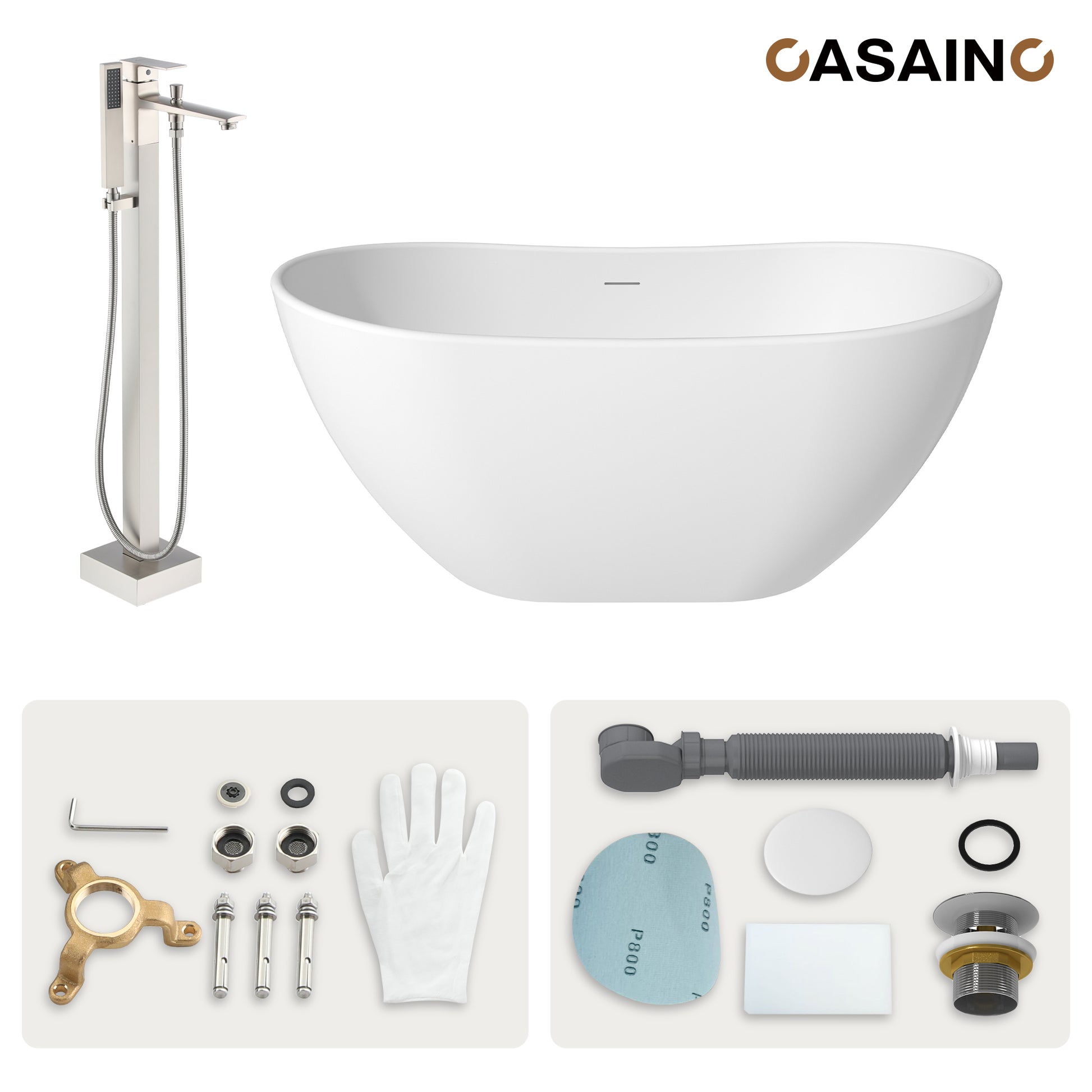 56"/65"/71" Solid Surface Stone Freestanding Tub - Soak in Style with Matte White Finish, Center Drain, and cUPc Certification(With/without Bathtub Faucet)