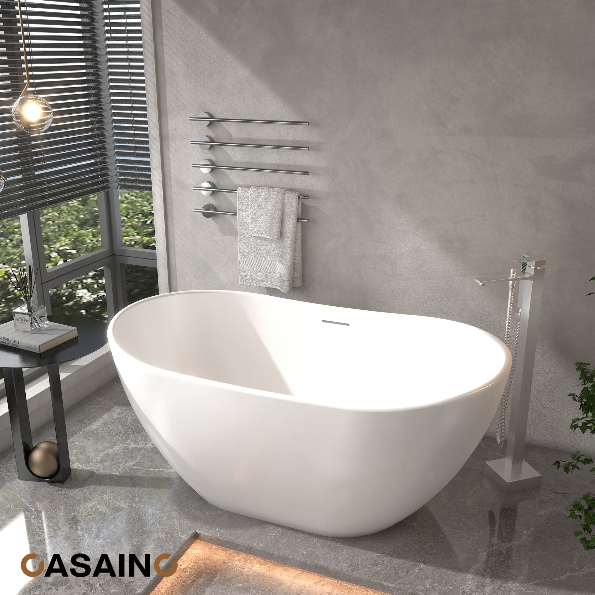 56"/65"/71" Solid Surface Stone Freestanding Tub - Soak in Style with Matte White Finish, Center Drain, and cUPc Certification(With/without Bathtub Faucet)