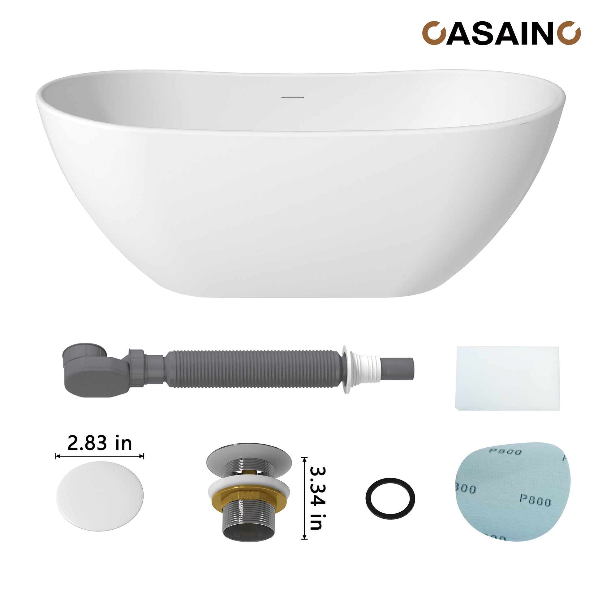 56"/65"/71" Solid Surface Stone Freestanding Tub - Soak in Style with Matte White Finish, Center Drain, and cUPc Certification(With/without Bathtub Faucet)