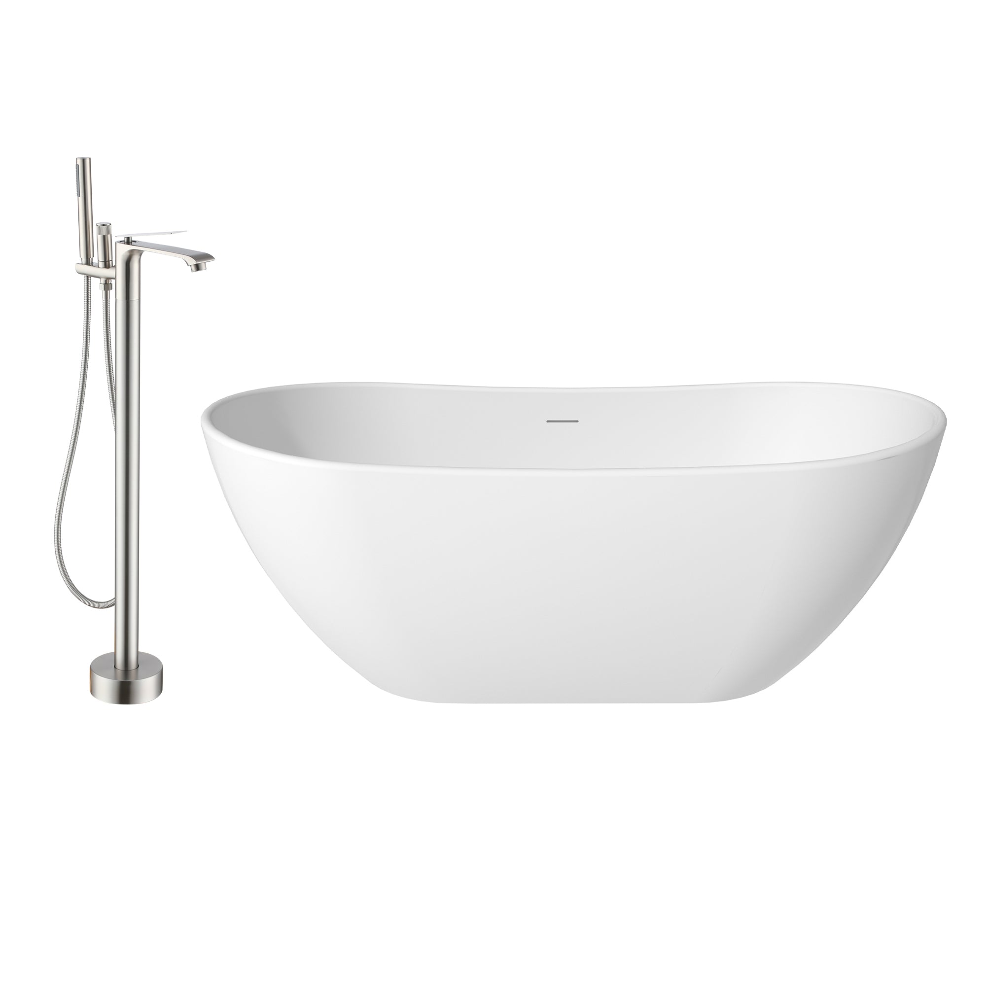 56"/65"/71" Solid Surface Stone Freestanding Tub - Soak in Style with Matte White Finish, Center Drain, and cUPc Certification(With/without Bathtub Faucet)