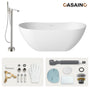 56"/65"/71" Solid Surface Stone Freestanding Tub - Soak in Style with Matte White Finish, Center Drain, and cUPc Certification(With/without Bathtub Faucet)