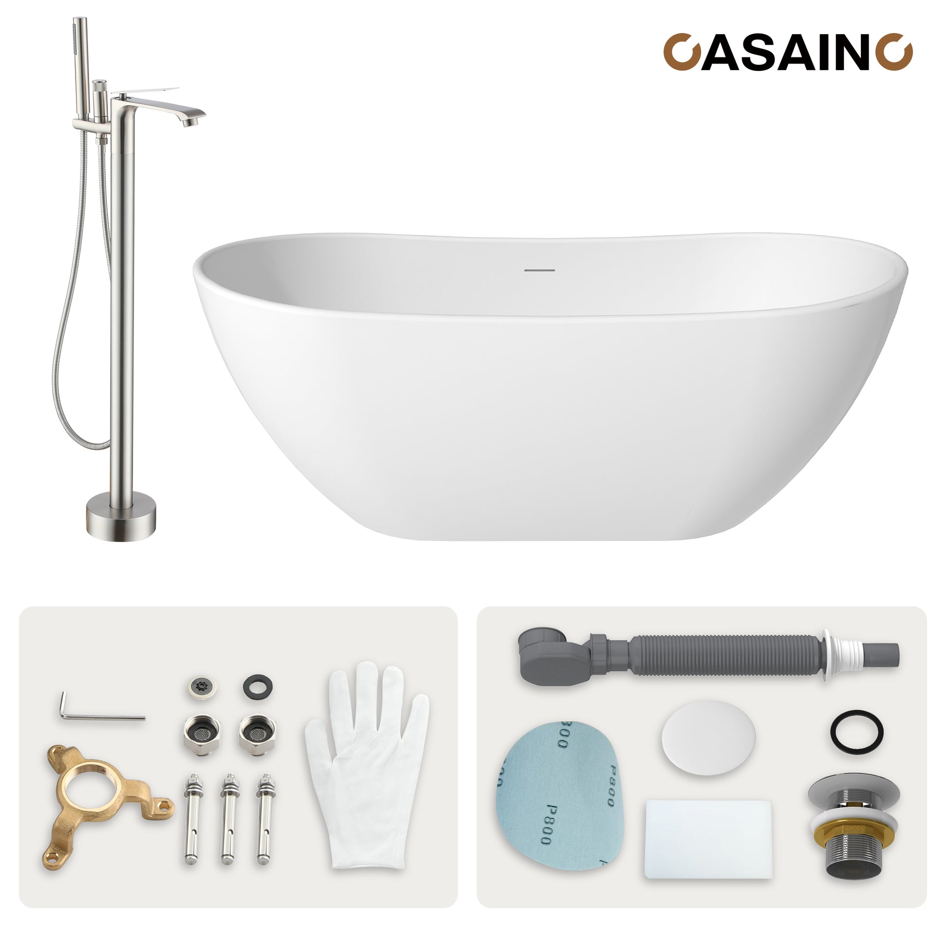56"/65"/71" Solid Surface Stone Freestanding Tub - Soak in Style with Matte White Finish, Center Drain, and cUPc Certification(With/without Bathtub Faucet)