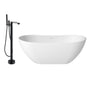 56"/65"/71" Solid Surface Stone Freestanding Tub - Soak in Style with Matte White Finish, Center Drain, and cUPc Certification(With/without Bathtub Faucet)