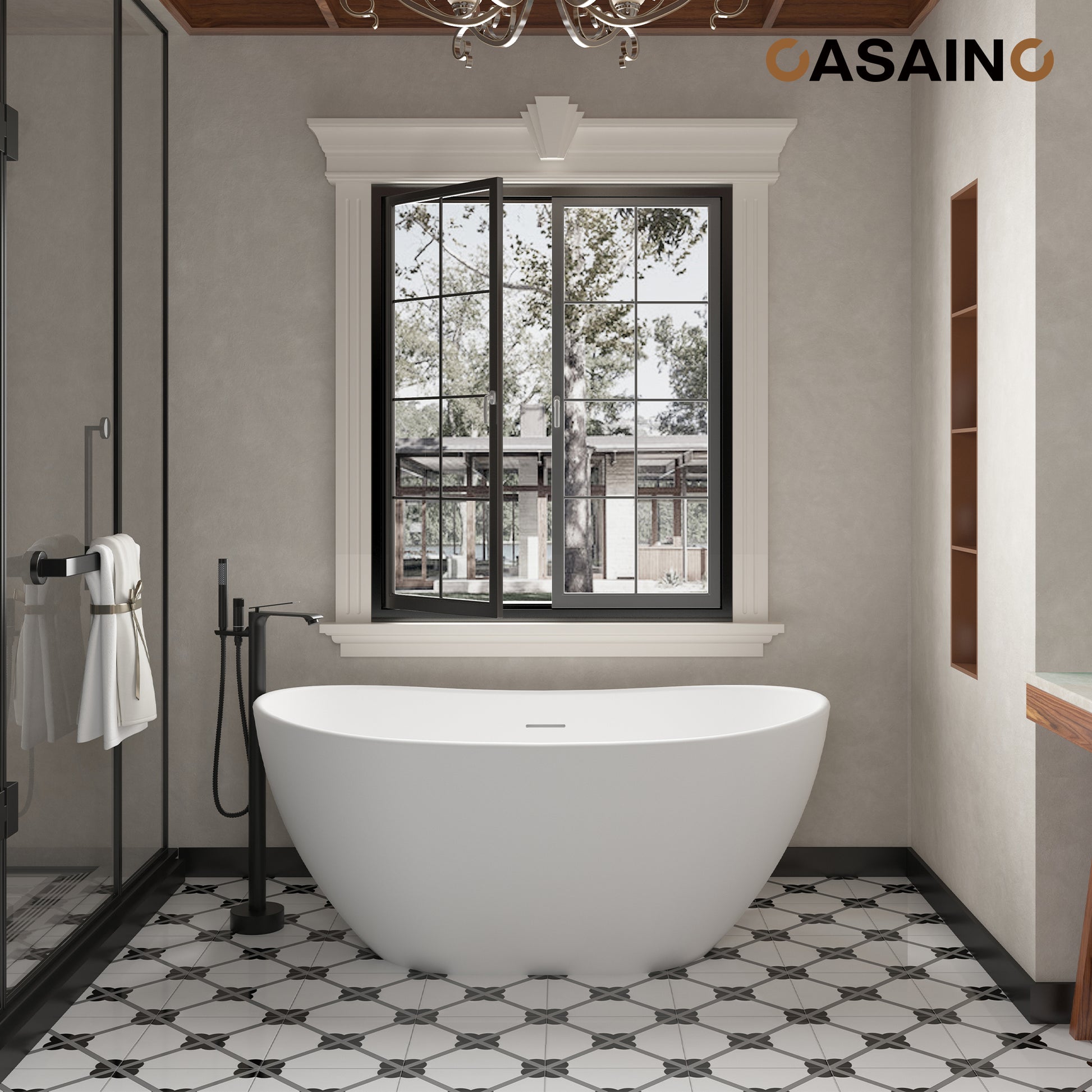 56"/65"/71" Solid Surface Stone Freestanding Tub - Soak in Style with Matte White Finish, Center Drain, and cUPc Certification(With/without Bathtub Faucet)