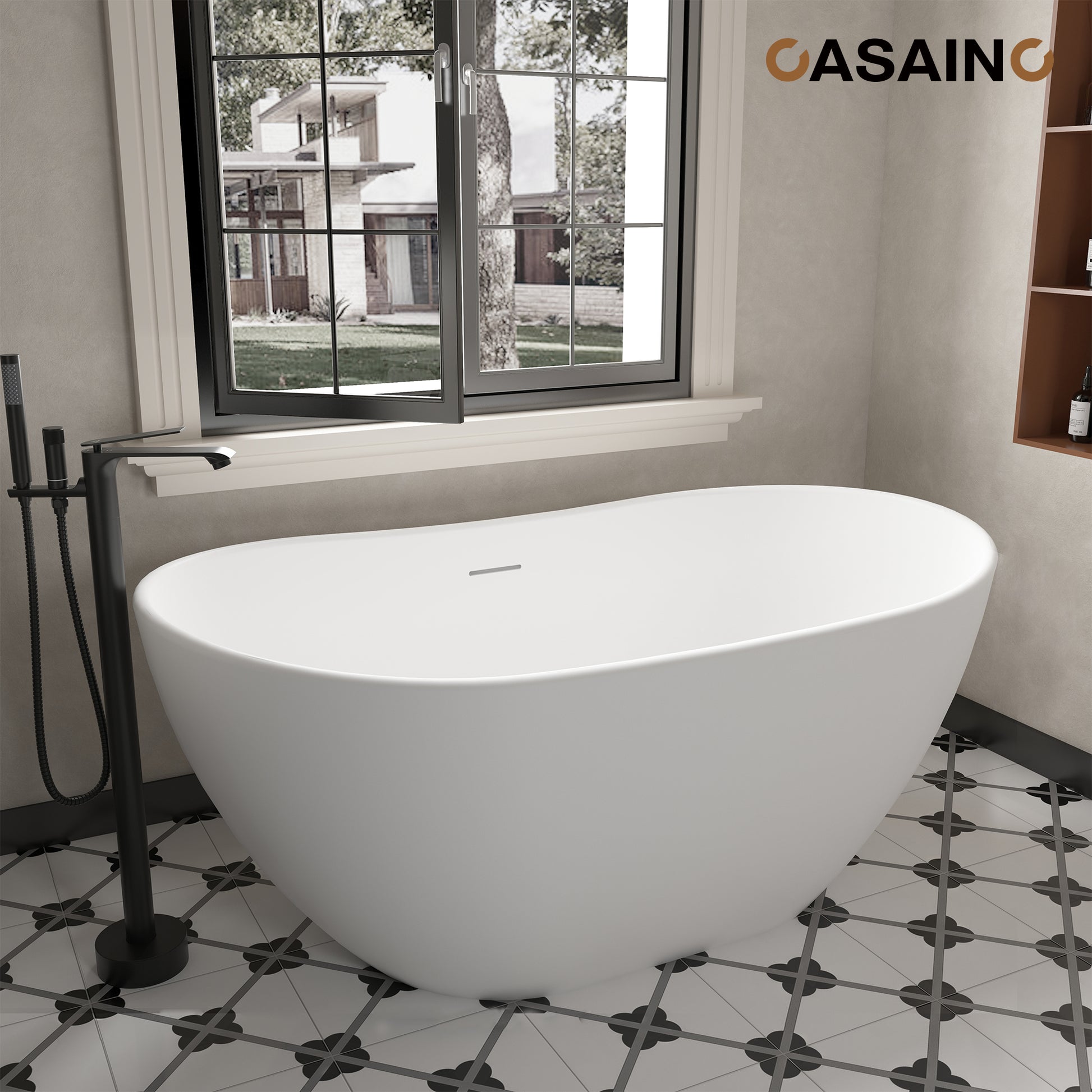 56"/65"/71" Solid Surface Stone Freestanding Tub - Soak in Style with Matte White Finish, Center Drain, and cUPc Certification(With/without Bathtub Faucet)