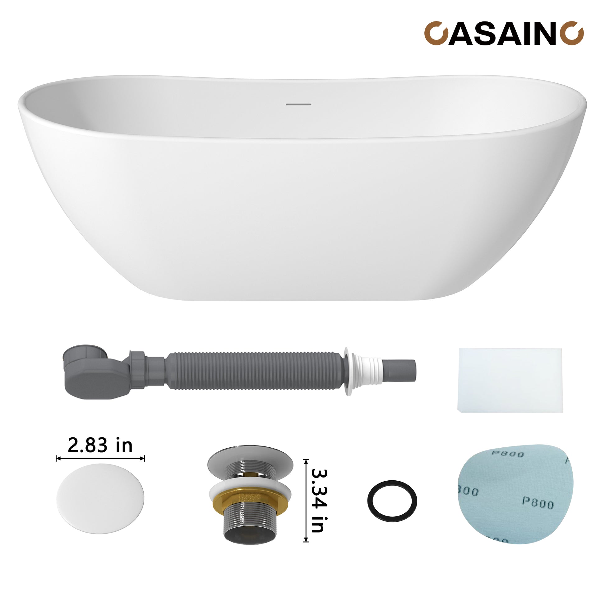 56"/65"/71" Solid Surface Stone Freestanding Tub - Soak in Style with Matte White Finish, Center Drain, and cUPc Certification(With/without Bathtub Faucet)