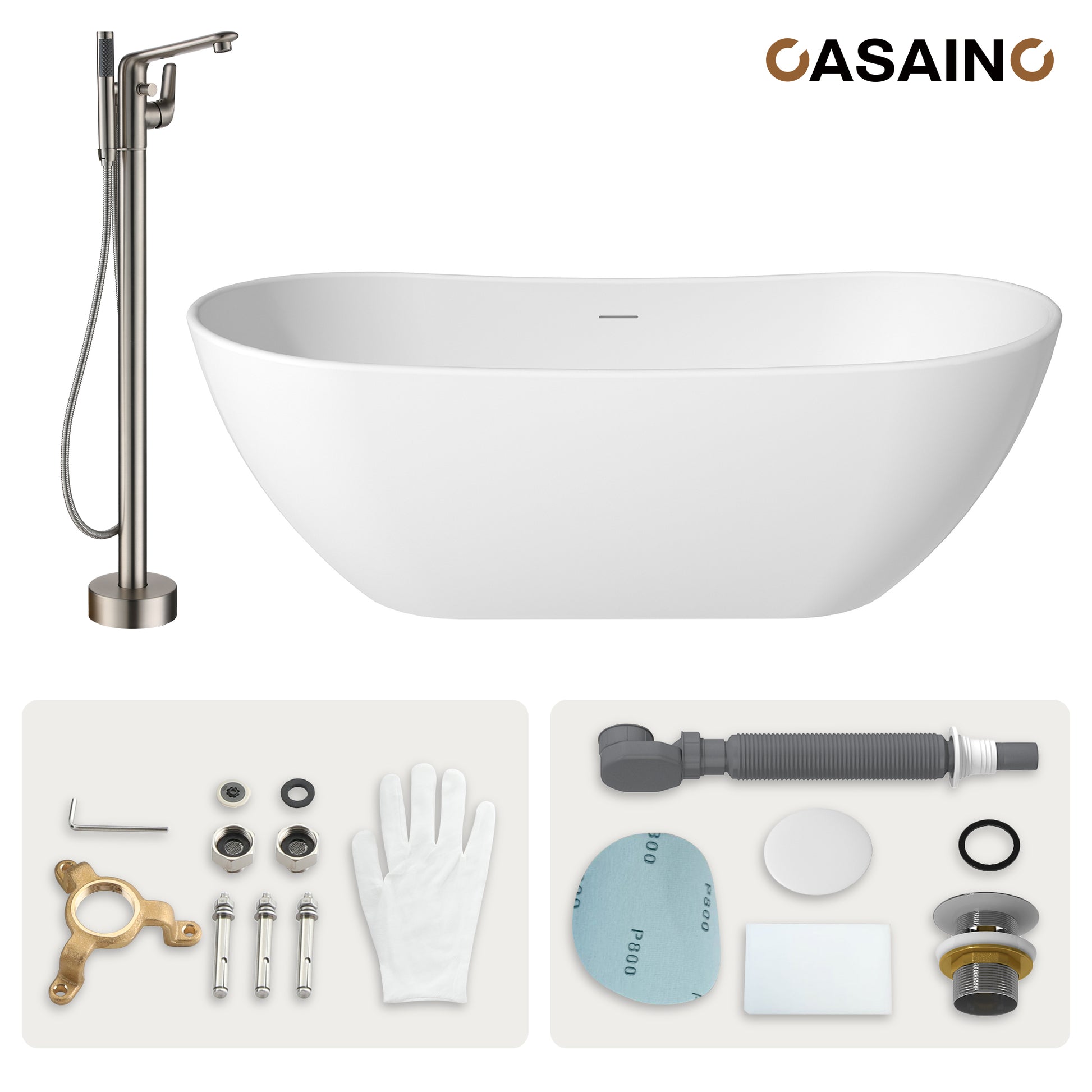 56"/65"/71" Solid Surface Stone Freestanding Tub - Soak in Style with Matte White Finish, Center Drain, and cUPc Certification(With/without Bathtub Faucet)