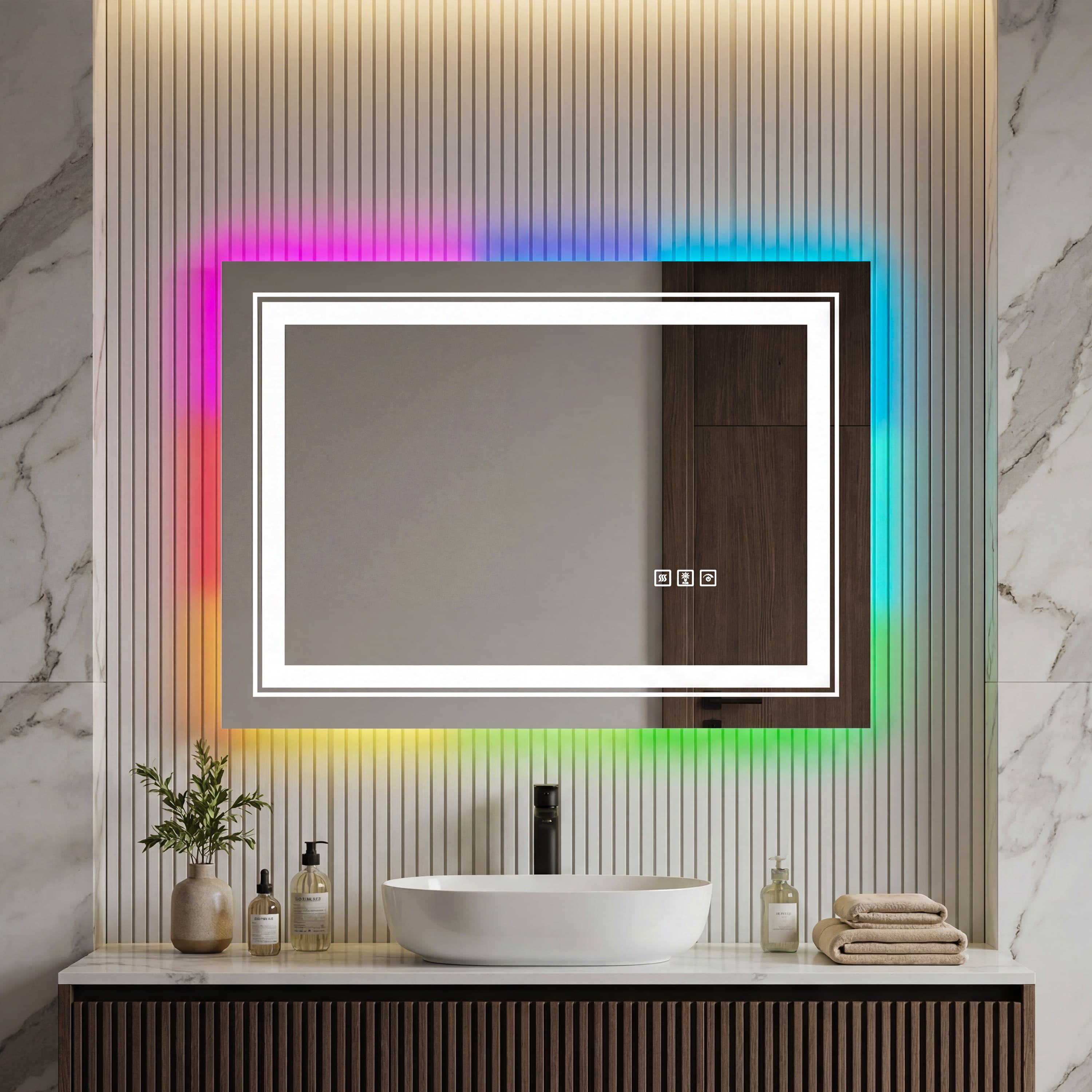 RGB Smart Control Backlit Bathroom Mirror with Dimmable Touch, Anti Fog