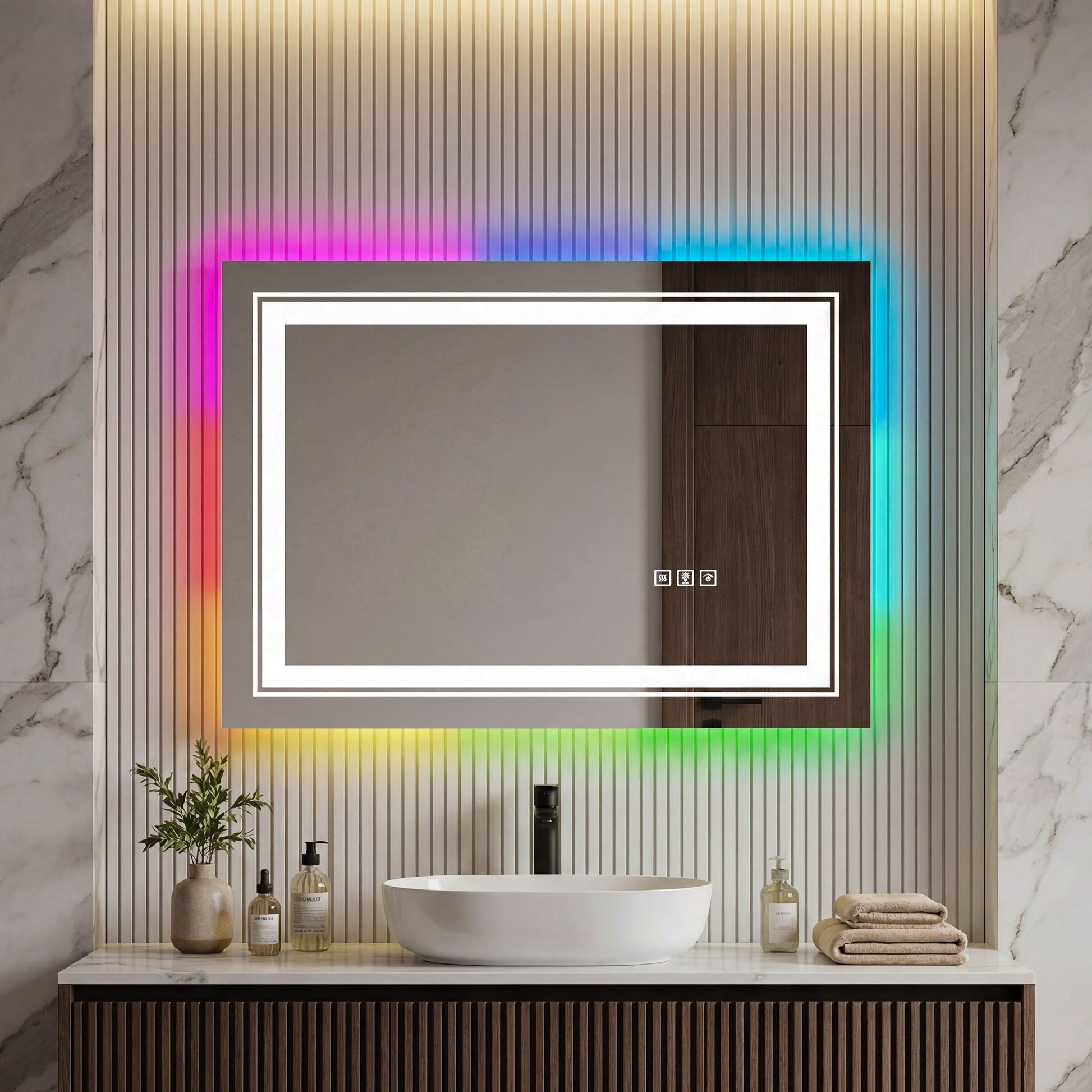 RGB Smart Control Backlit Bathroom Mirror with Dimmable Touch, Anti Fog