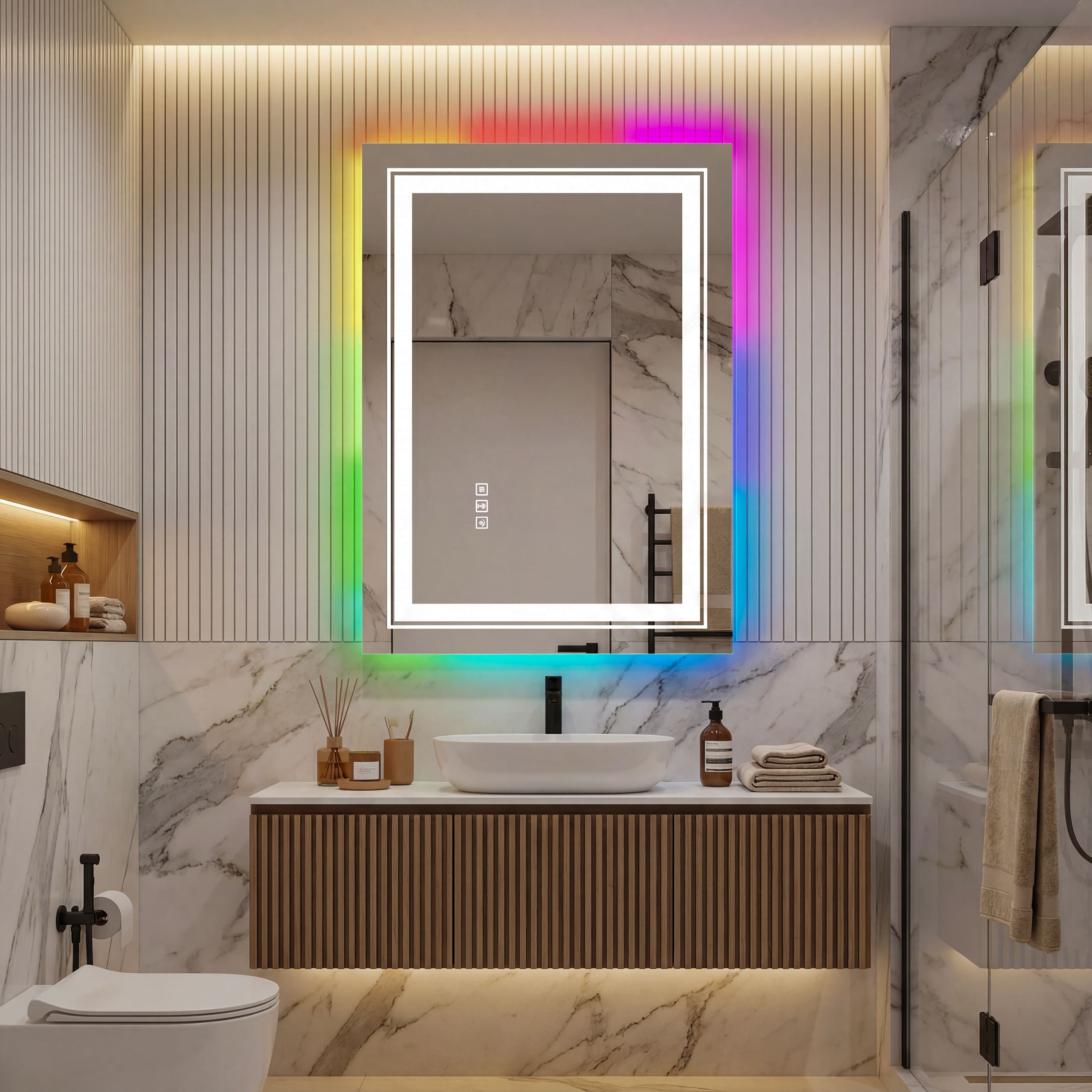 RGB Smart Control Backlit Bathroom Mirror with Dimmable Touch, Anti Fog