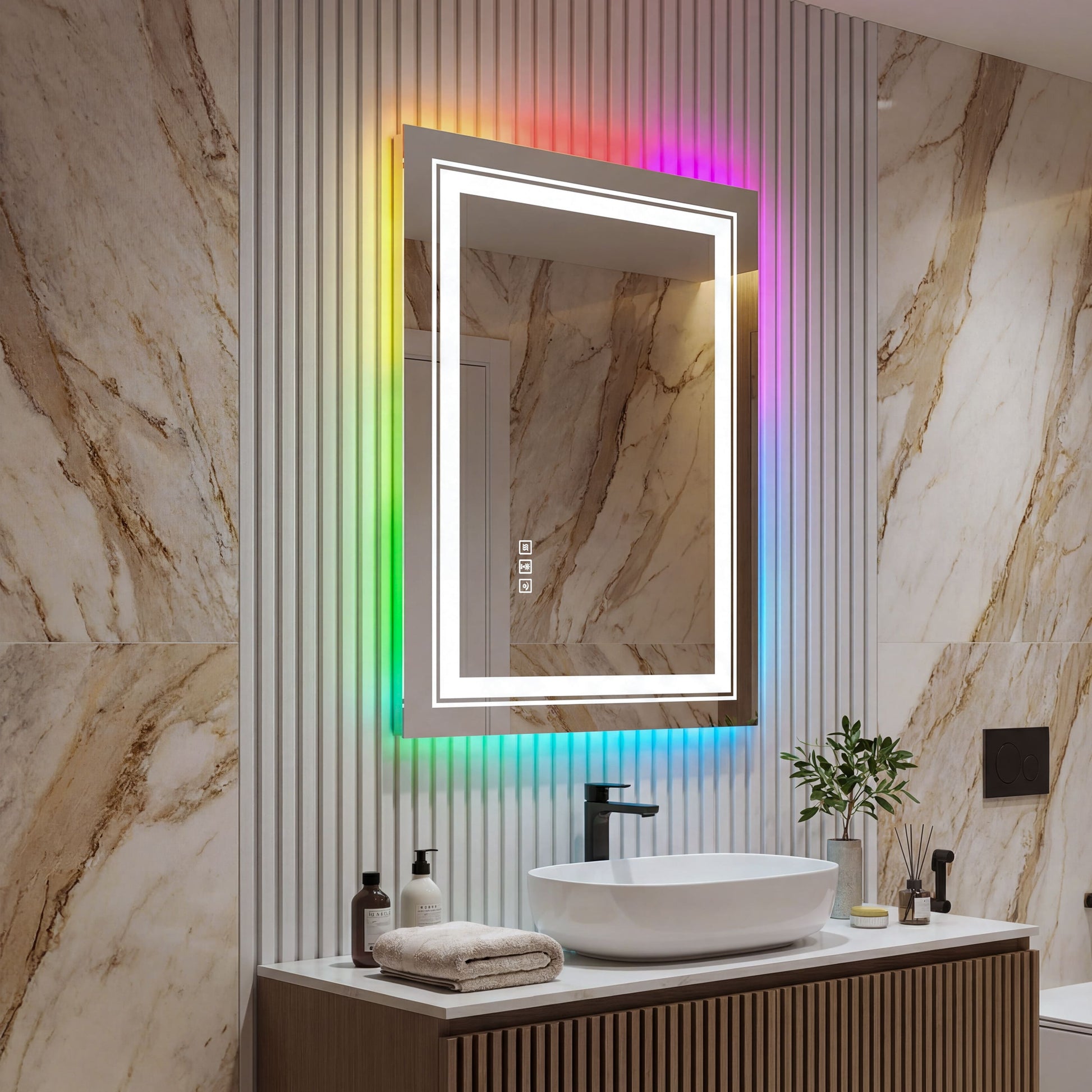 RGB Smart Control Backlit Bathroom Mirror with Dimmable Touch, Anti Fog