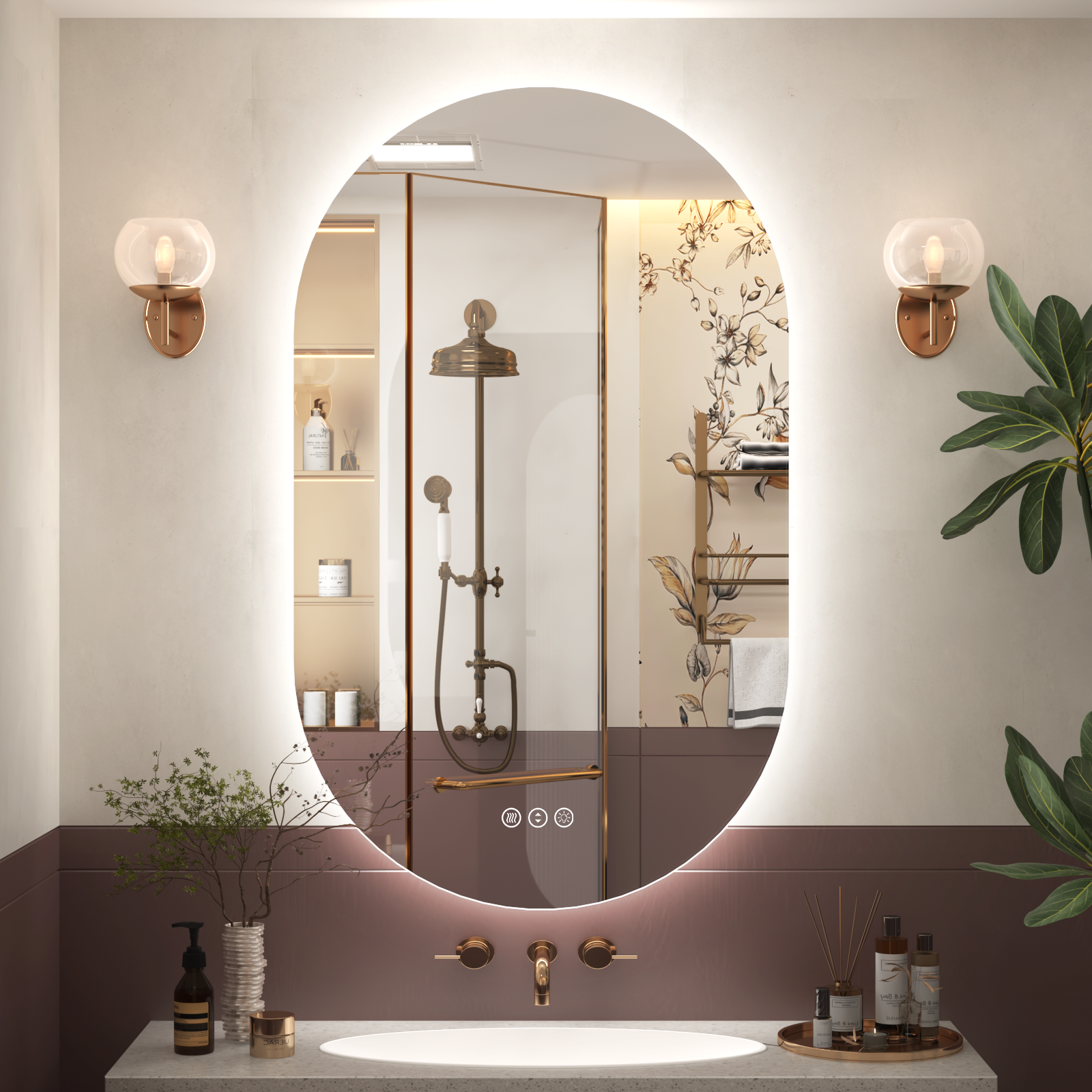 Oval Frameless LED Bathroom Mirror with Anti-Fog