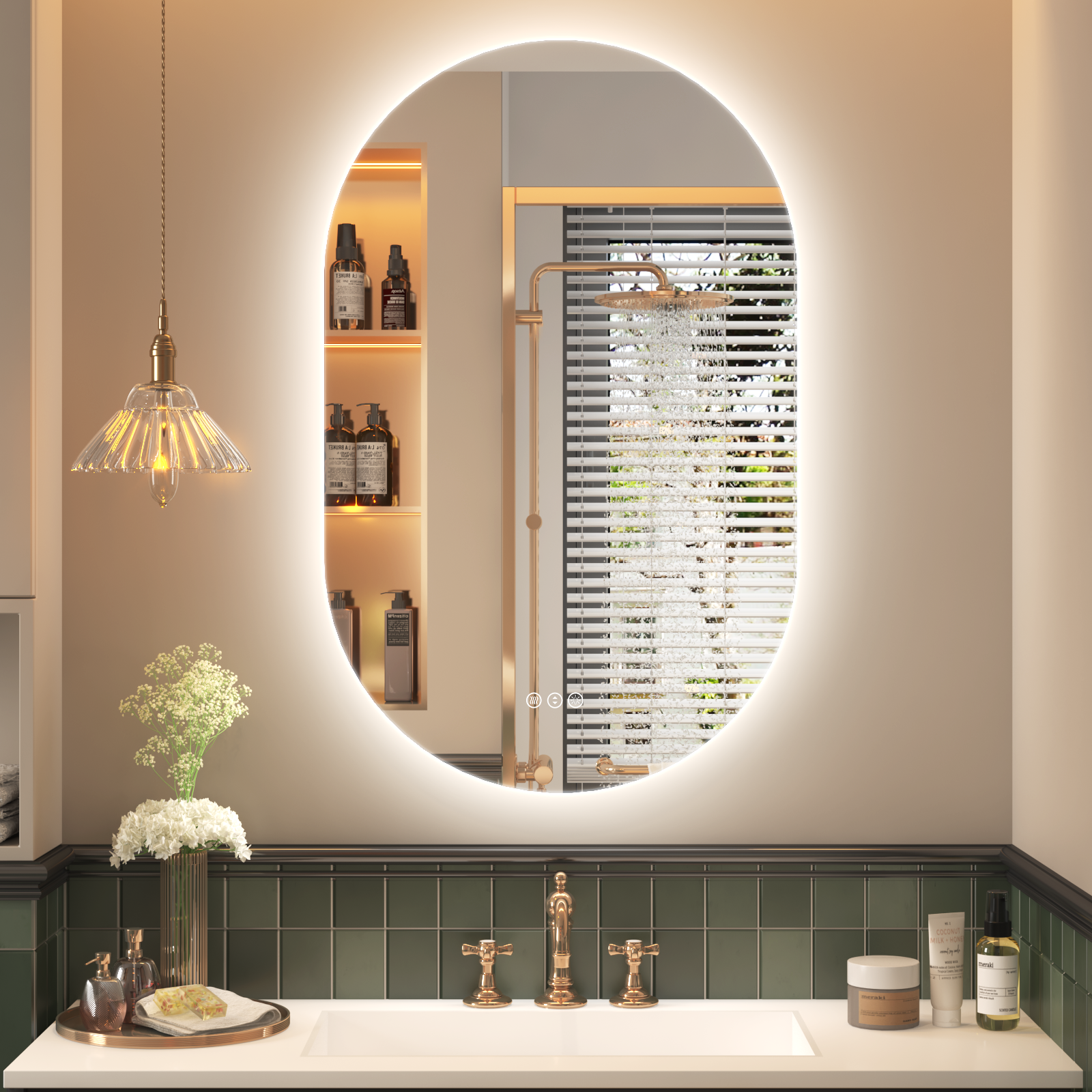 Oval Frameless LED Bathroom Mirror with Anti-Fog