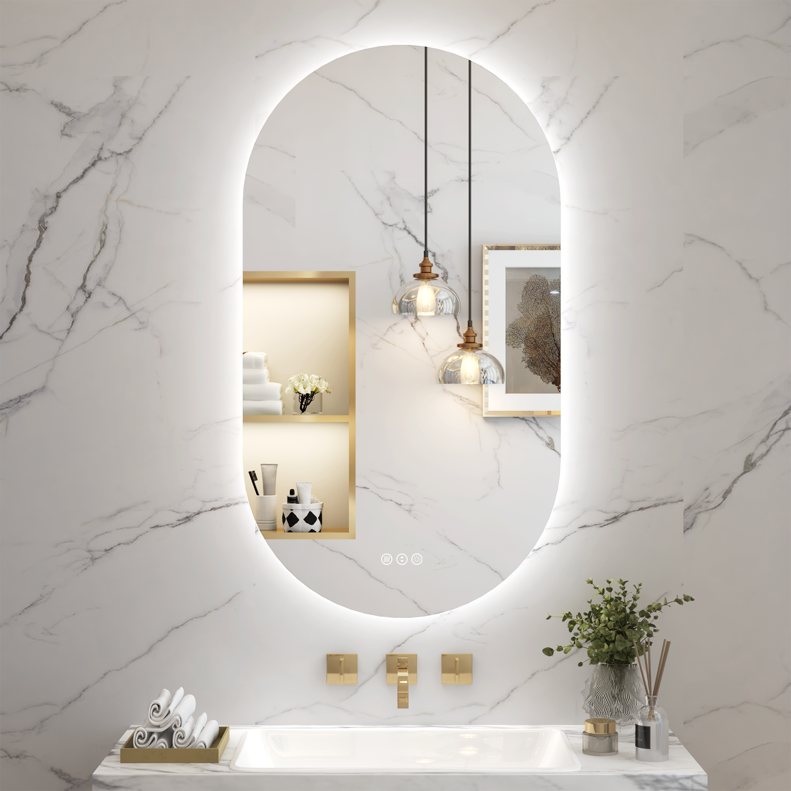 Oval Frameless LED Bathroom Mirror with Anti-Fog