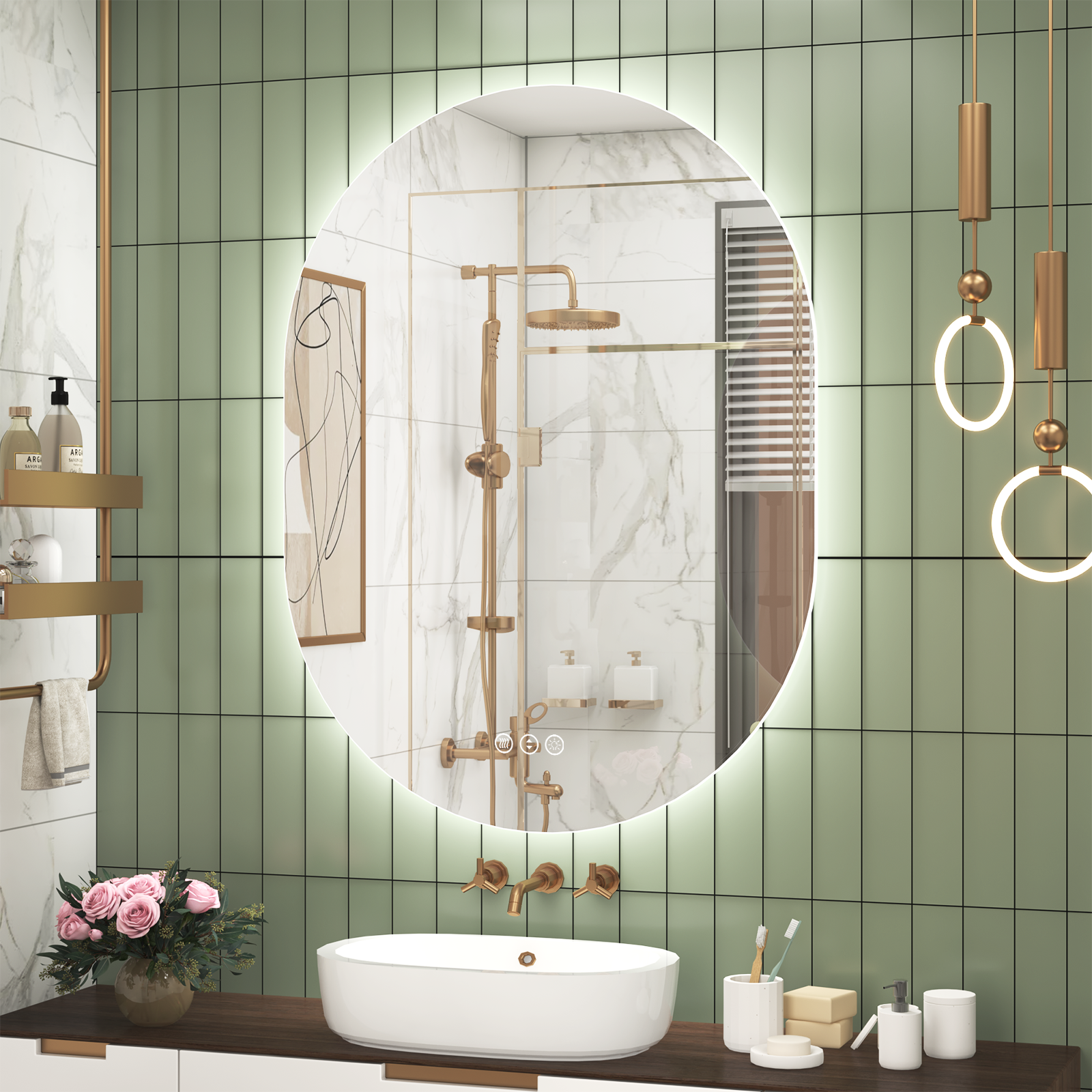 Oval Frameless LED Bathroom Mirror with Anti-Fog