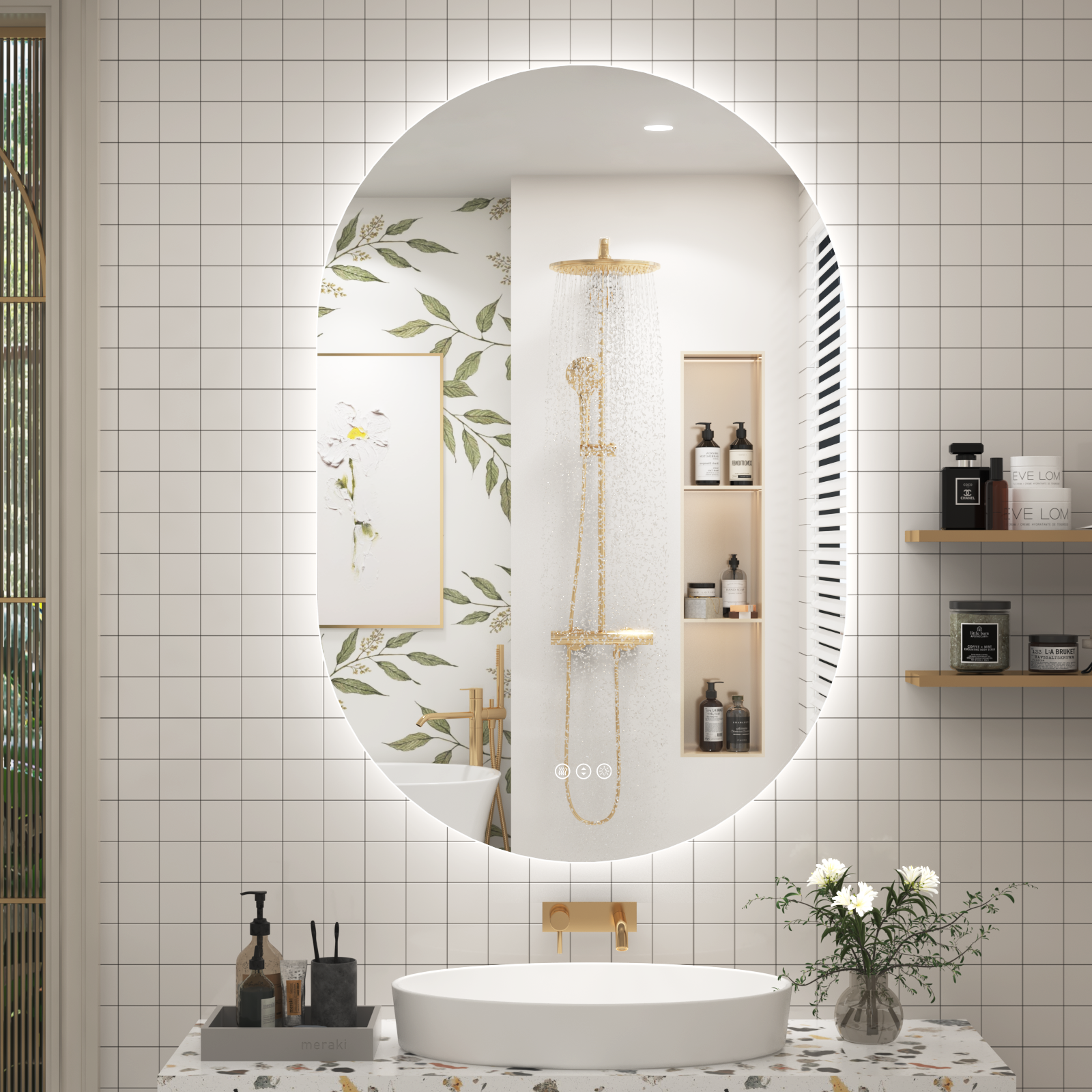 Oval Frameless LED Bathroom Mirror with Anti-Fog
