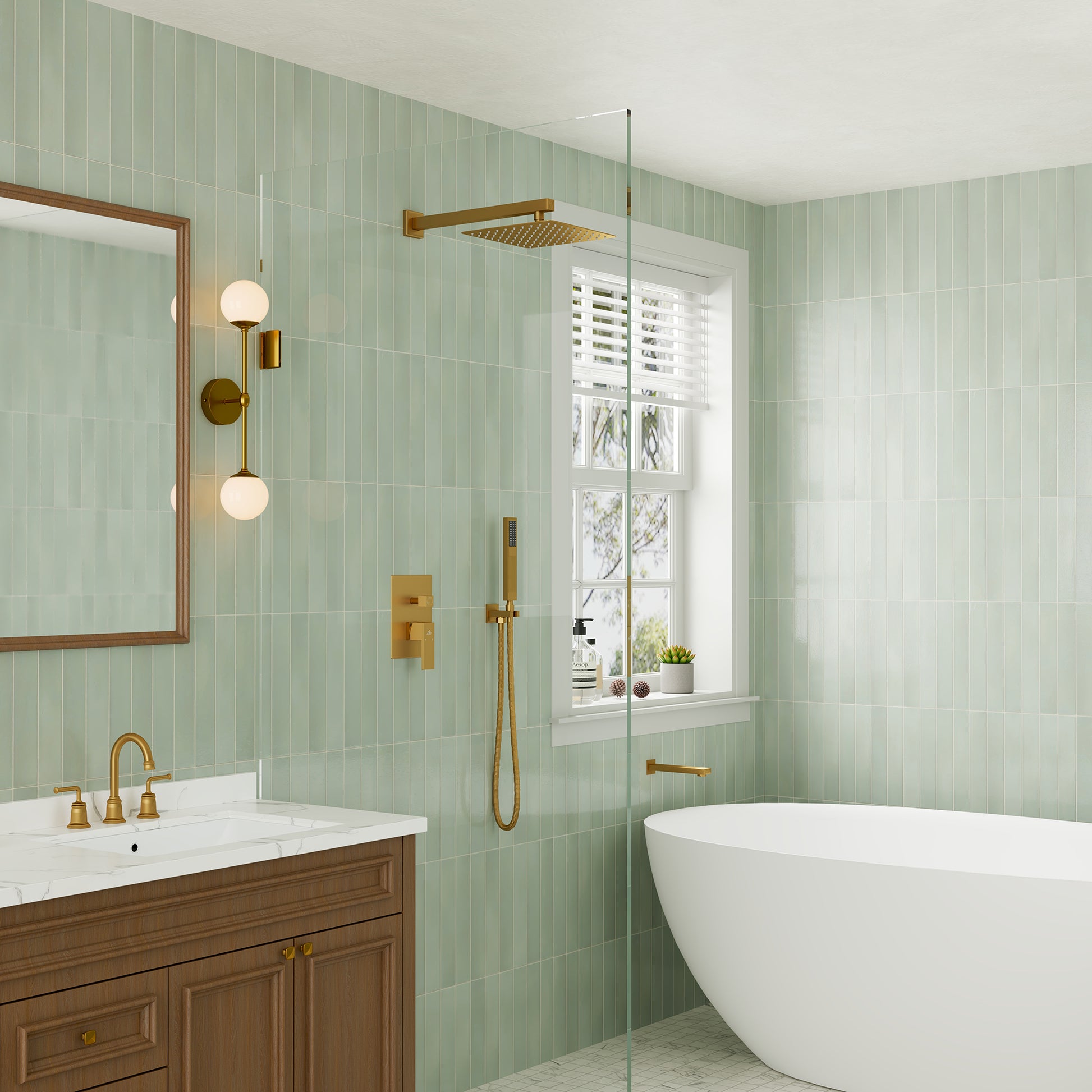 10" Wall Mounted Dual Shower Heads Shower System With Tub Spout 