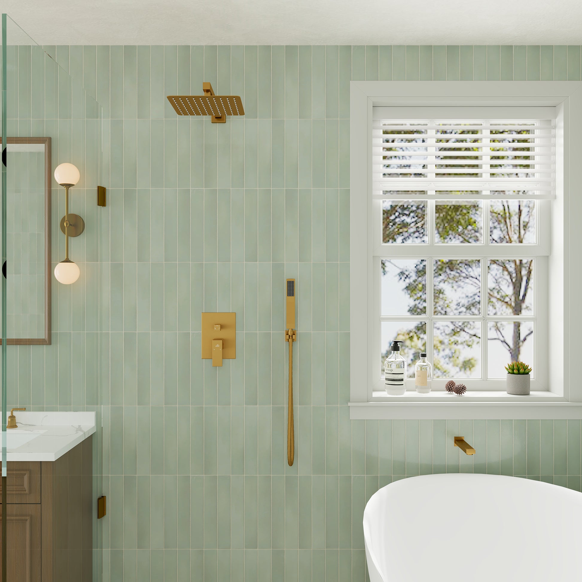 10" Wall Mounted Dual Shower Heads Shower System With Tub Spout 