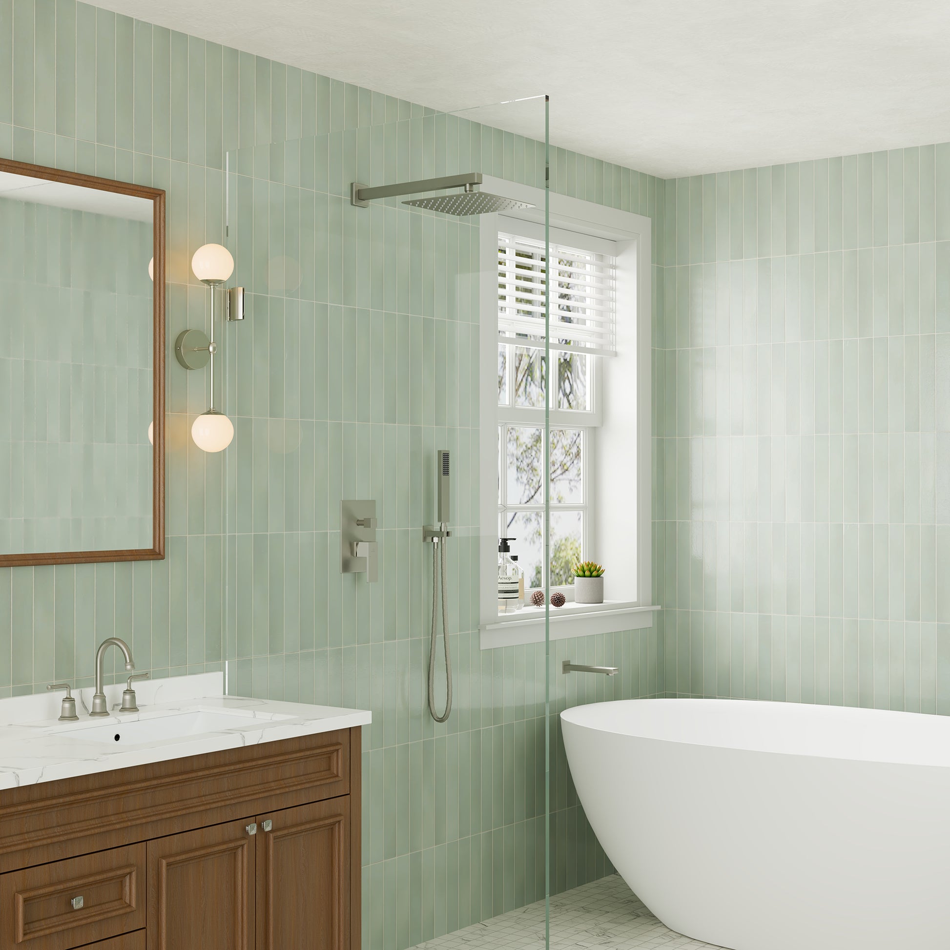 10" Wall Mounted Dual Shower Heads Shower System With Tub Spout 