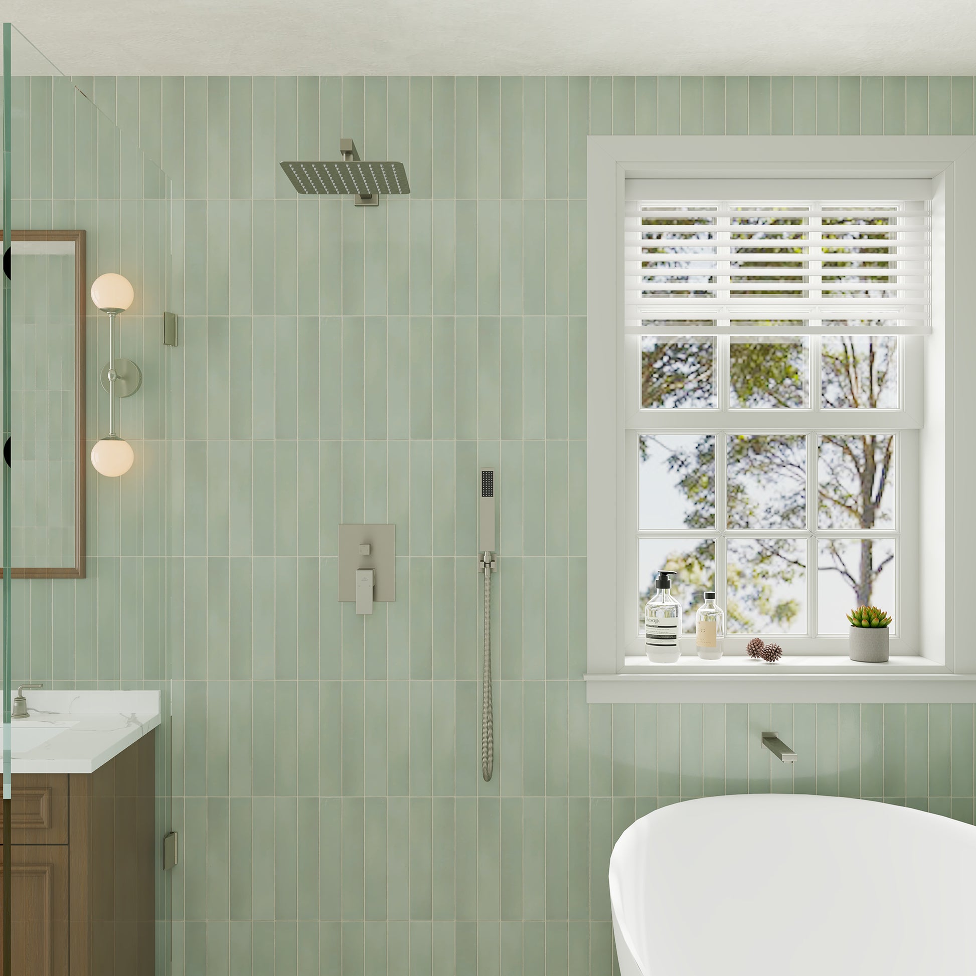 10" Wall Mounted Dual Shower Heads Shower System With Tub Spout 