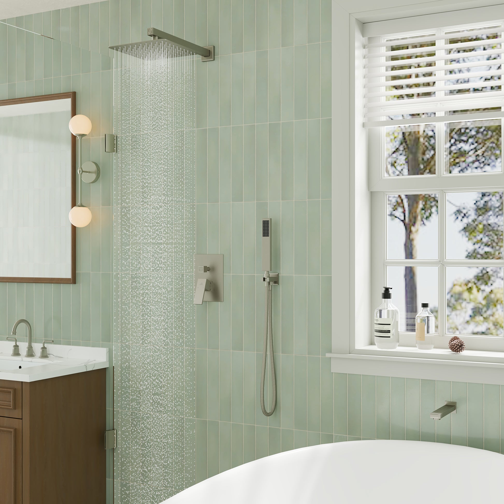 10" Wall Mounted Dual Shower Heads Shower System With Tub Spout 