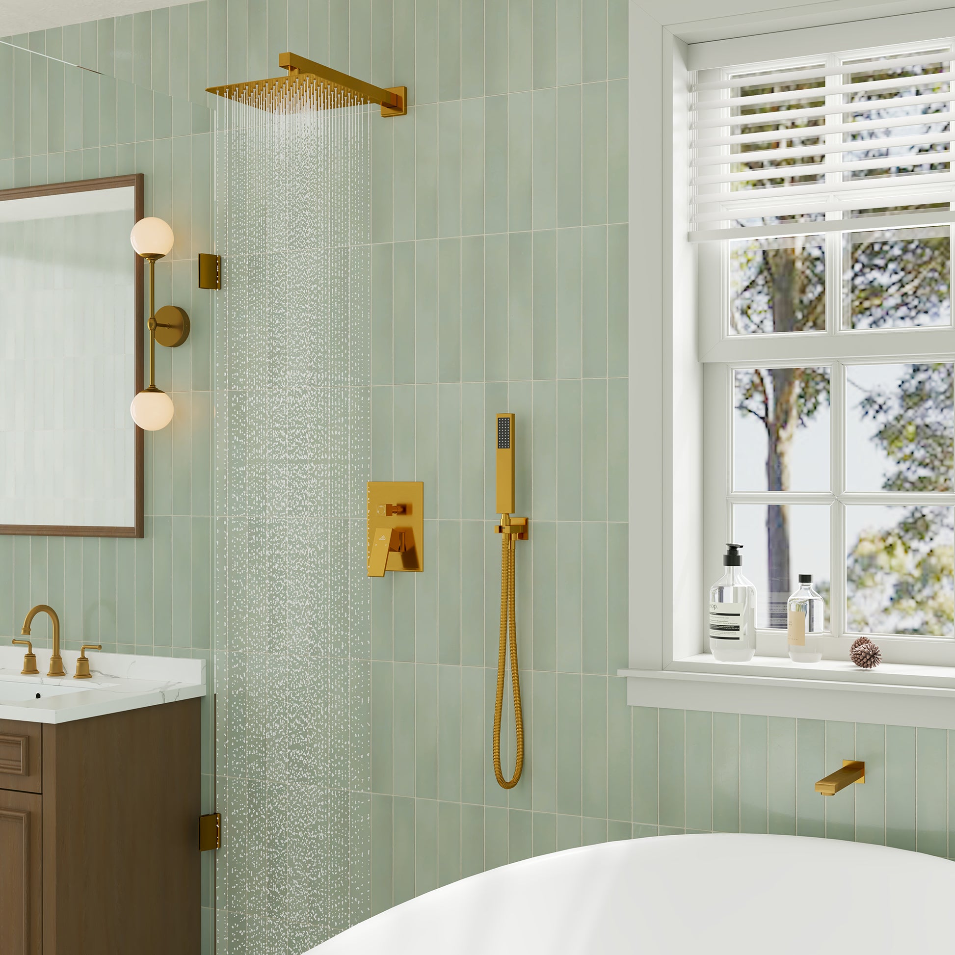 10" Wall Mounted Dual Shower Heads Shower System With Tub Spout 