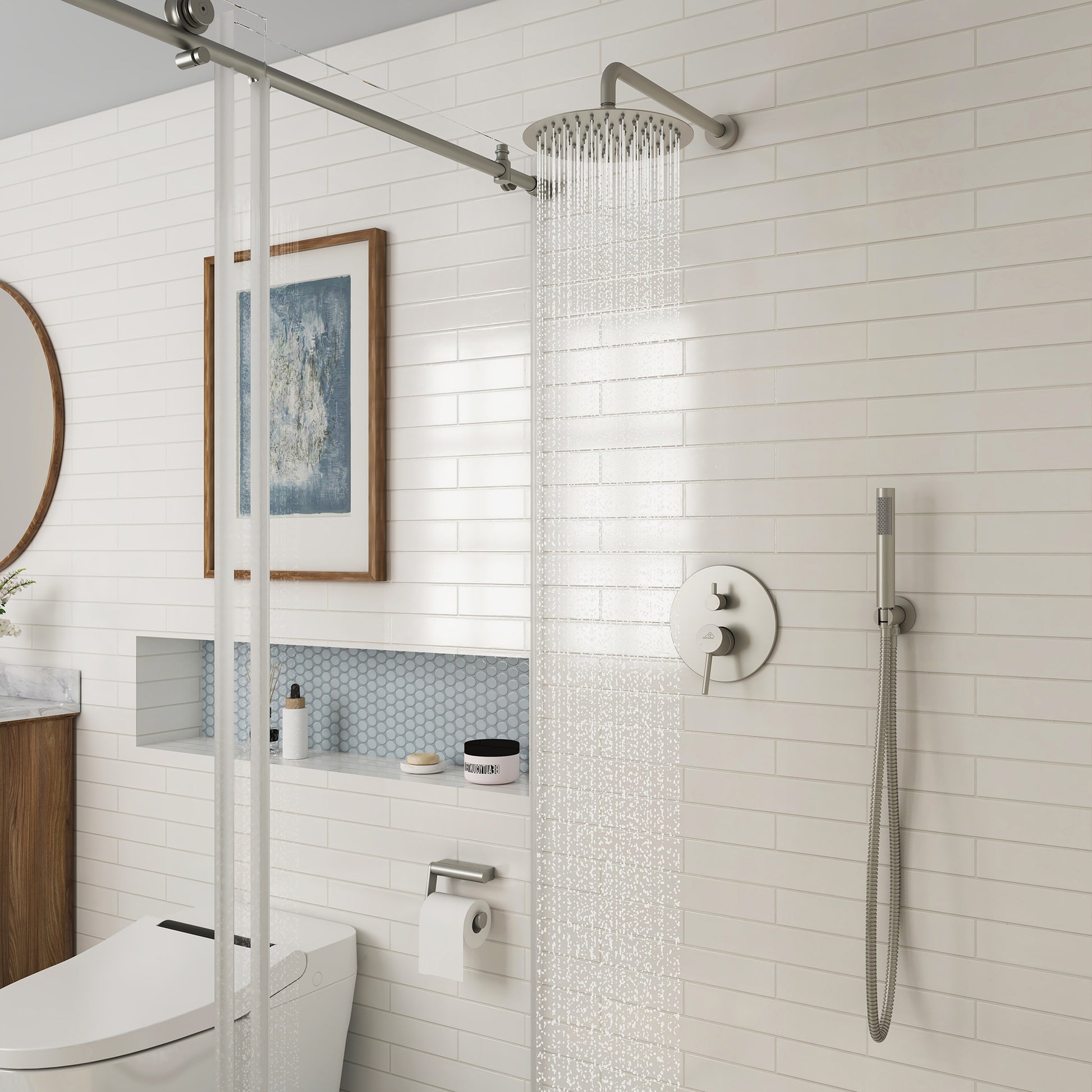 10" Wall Mount Water Saving Rain Shower Head System with Handheld