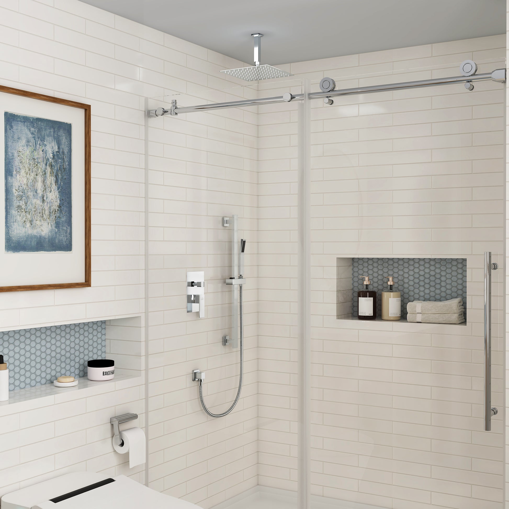 10" Ceiling Mount Dual Shower Heads Shower System With Slide Bar