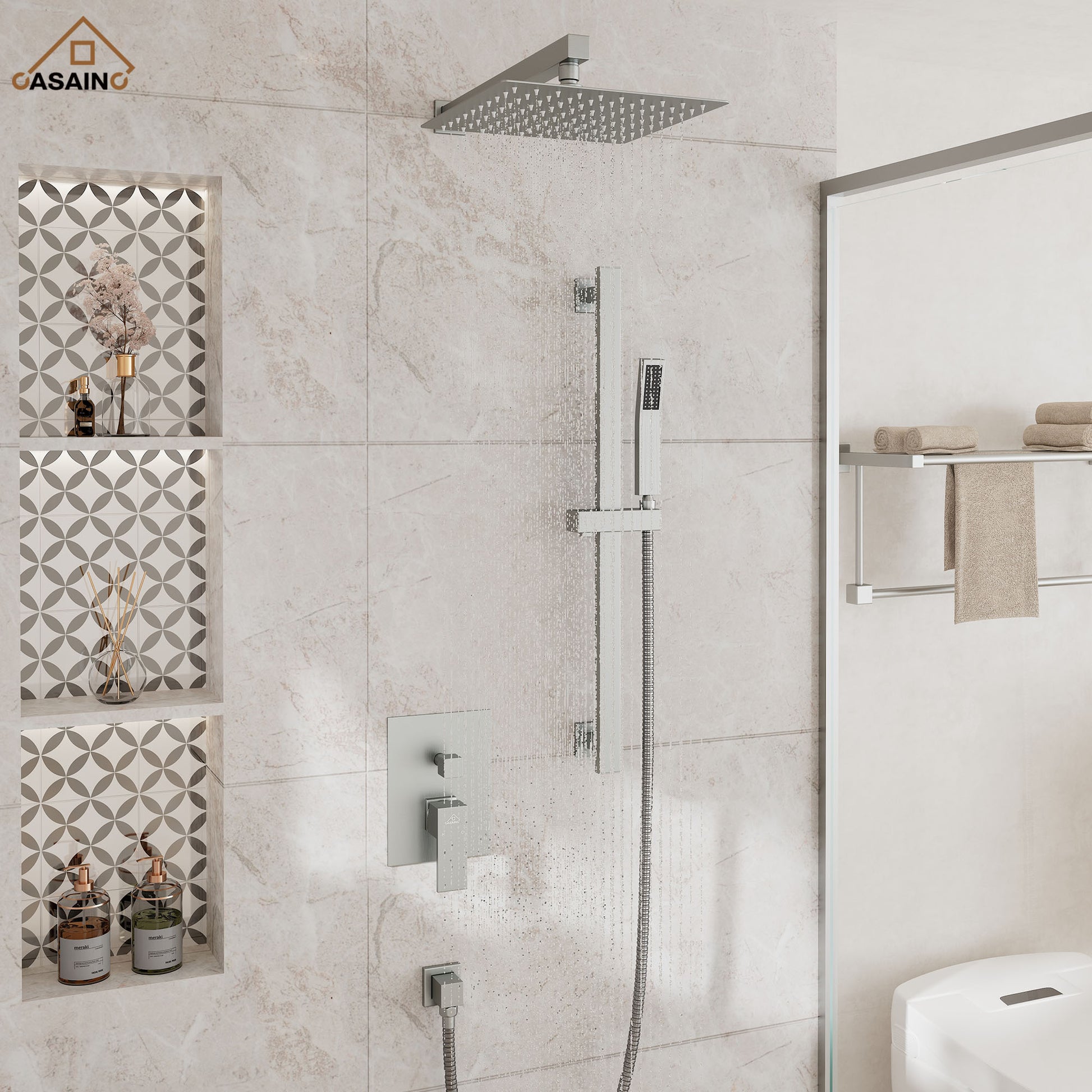 10" Wall Mount Rain Shower Shower System With Hand Shower & Slide Bar
