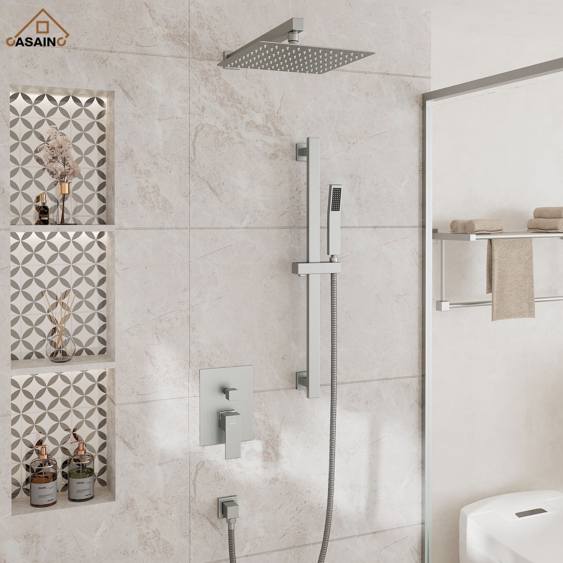 10" Wall Mount Rain Shower Shower System With Hand Shower & Slide Bar