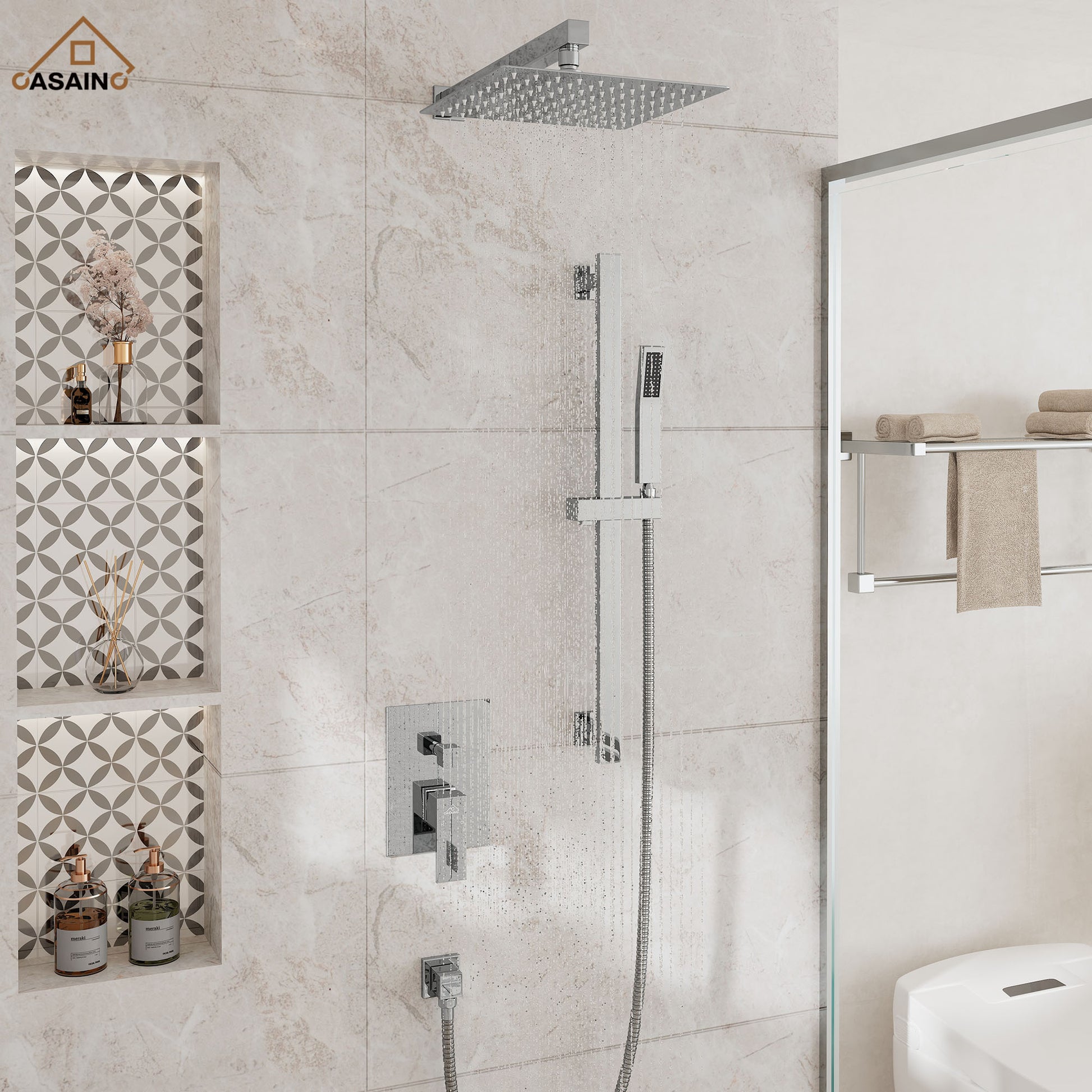 10" Wall Mount Rain Shower Shower System With Hand Shower & Slide Bar