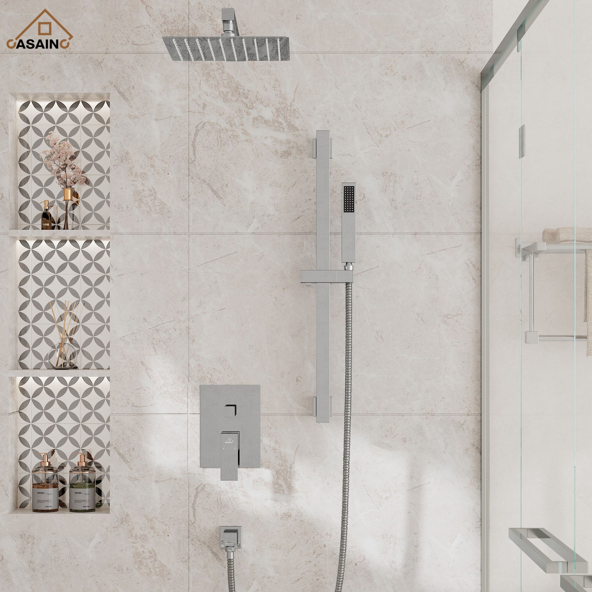 10" Wall Mount Rain Shower Shower System With Hand Shower & Slide Bar