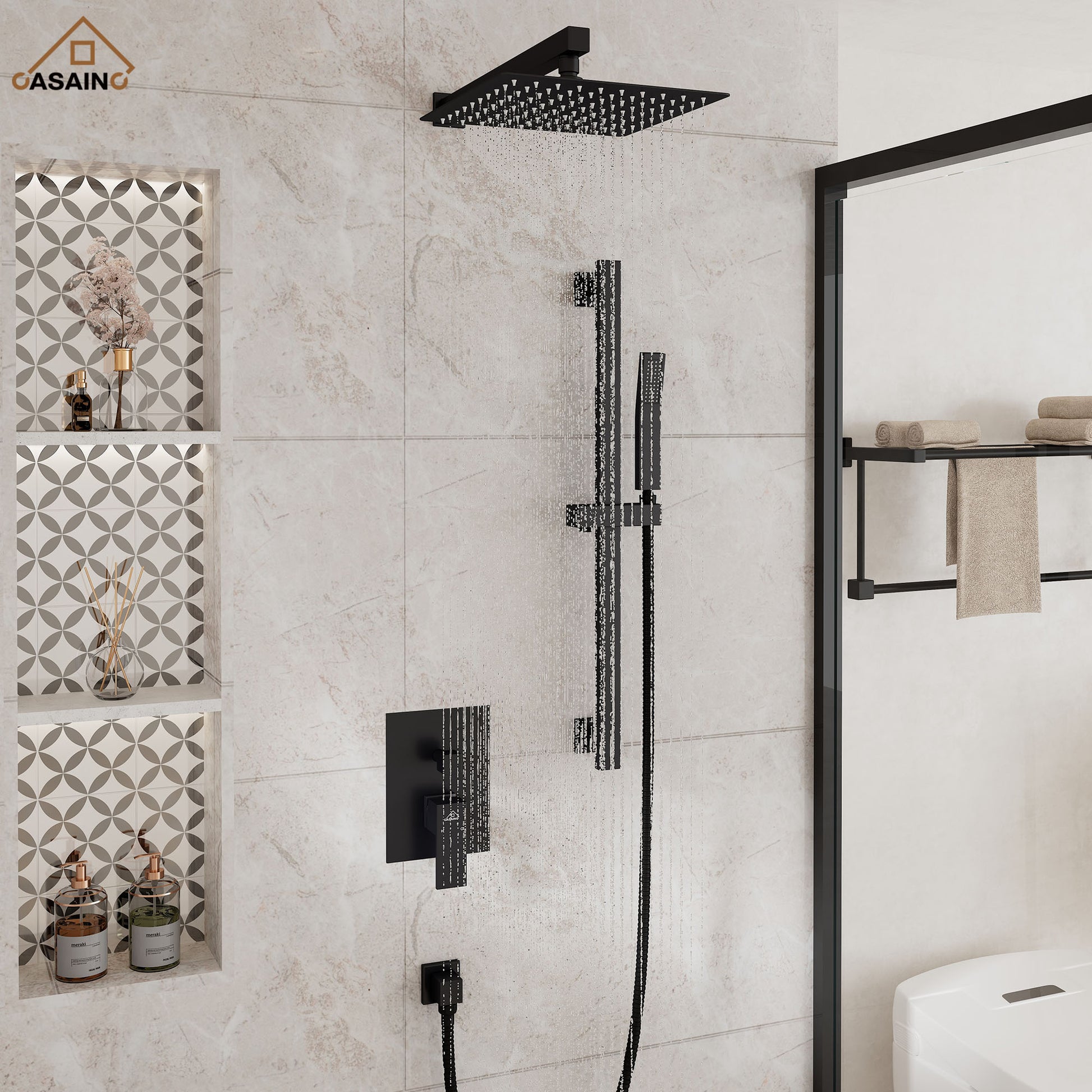 10" Wall Mount Rain Shower Shower System With Hand Shower & Slide Bar