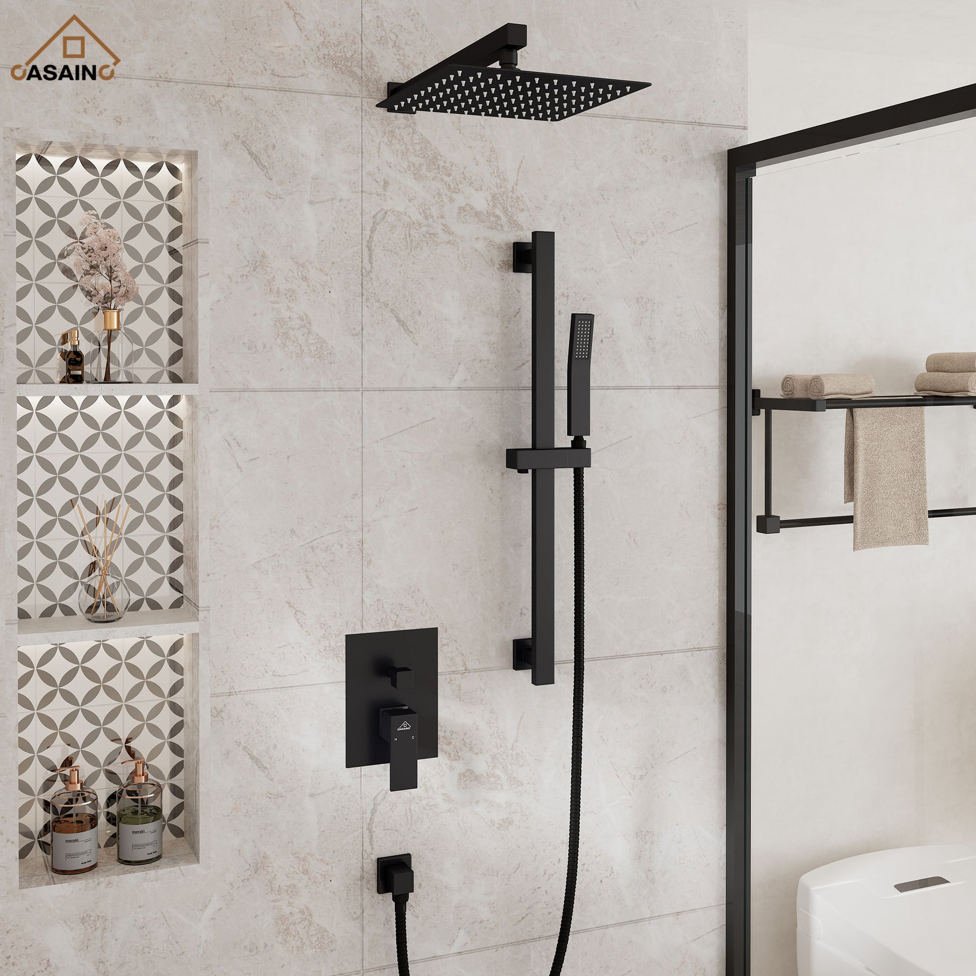 10" Wall Mount Rain Shower Shower System With Hand Shower & Slide Bar