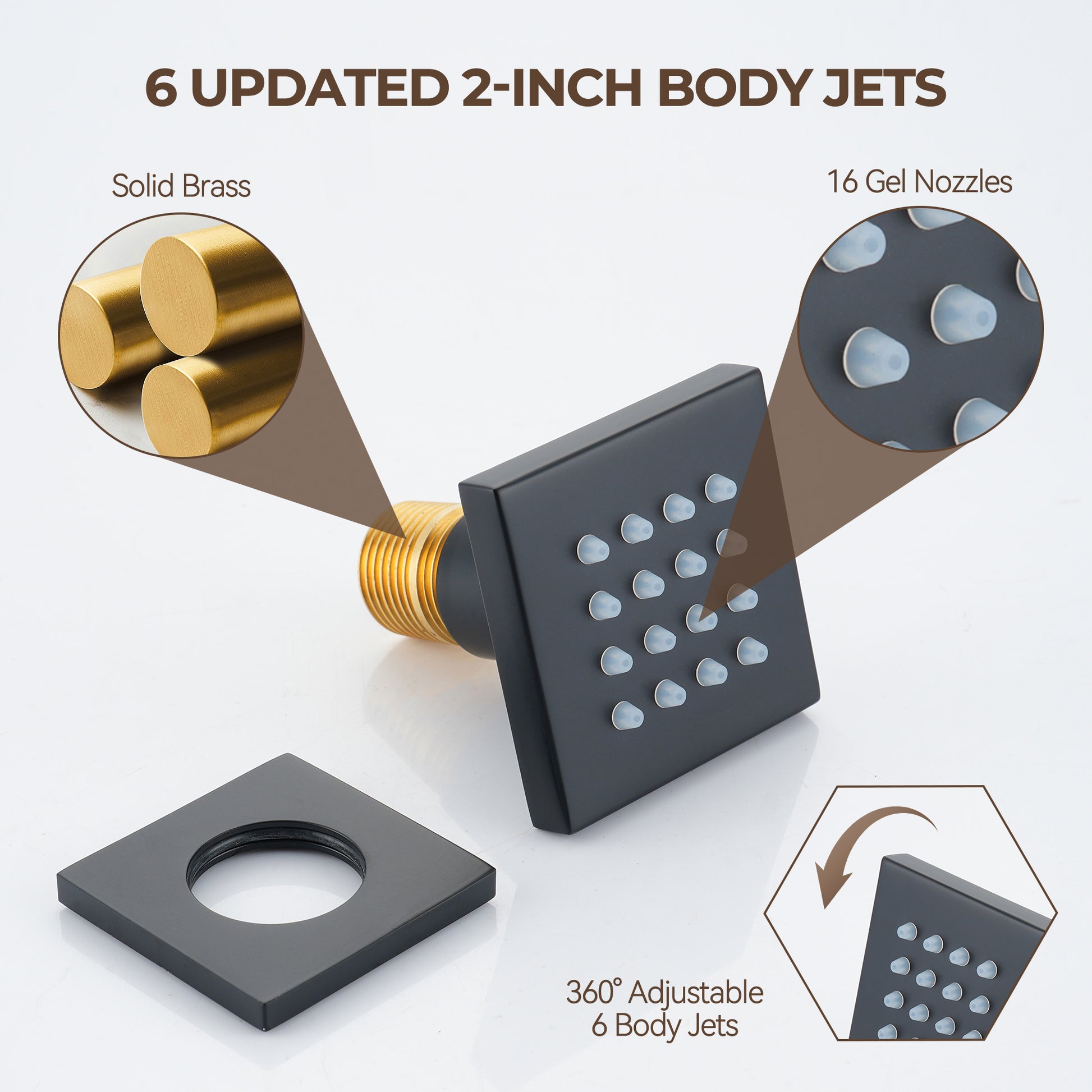 3-Function Ceiling-Mounted Thermostatic Shower System with 6 Body Jets
